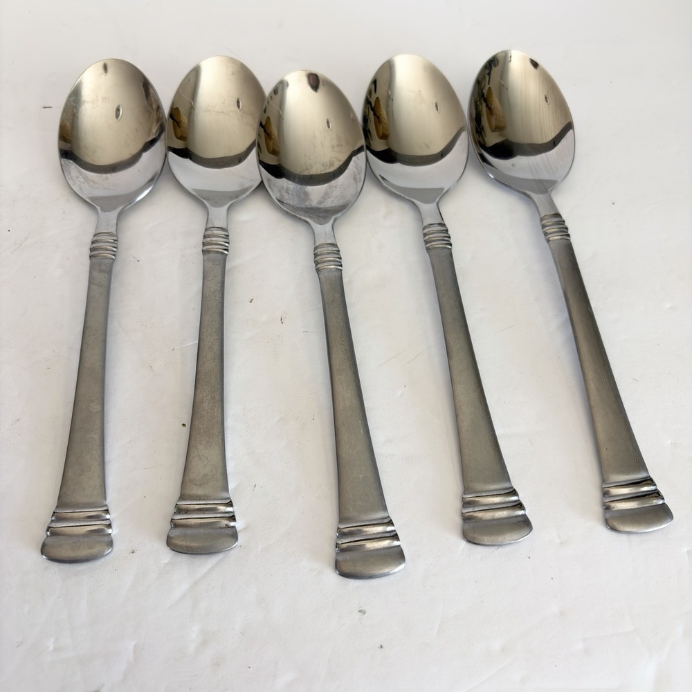 Set of 5 Cambridge Codie Sand Frost Stainless Soup Spoon Flatware 7"